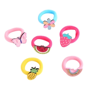 Lot de 6 élastiques à cheveux pour enfants avec motifs fleurs et fruits à paillettes