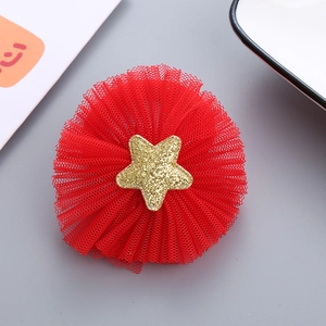 Red mesh hair tie with gold glitter star, highly elastic and soft hairband for kids