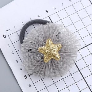 Kids elastic hair tie with grey tulle flower and golden glitter star detail size 5.5cm