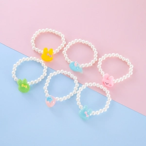 Set of 6 cute colorful resin rabbit strawberry pendants on beaded bracelets for girls