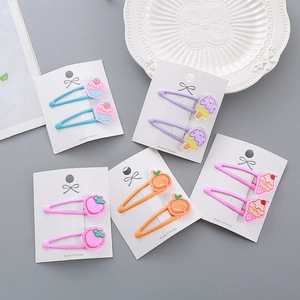 Lot de barrettes BB pour filles avec motifs mignons de glace et fruits sur cartes