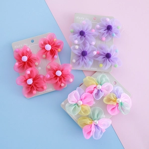 Drei Sets handgefertigte Haarspangen aus Netzgewebe mit Blumen für Mädchen in Macaron-Farben