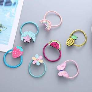 Élastiques à Cheveux de Dessin Animé à Paillettes pour Enfants Adorables Bandeaux à Cheveux Papillon Fraise Arc-en-Ciel pour Filles