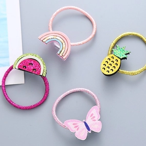Lot d'élastiques à cheveux pour enfants avec motifs pailletés d'arc-en-ciel et fruits
