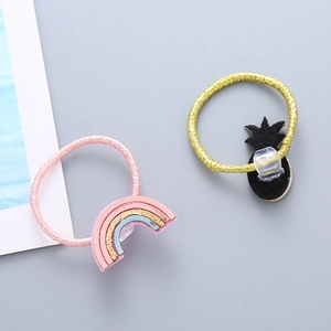 Élastiques à cheveux pailletés pour filles avec décors mignons arc-en-ciel et ananas