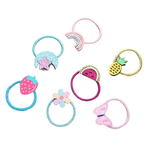 Lot de 7 élastiques cheveux pour filles avec motifs fruits pailletés et arc-en-ciel