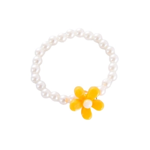 Cute children's bracelet with white pearls and a bright yellow resin flower charm