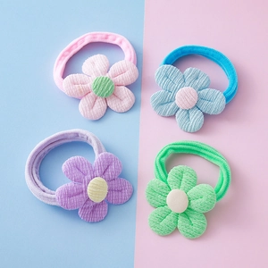 Mignons Élastiques À Cheveux À Fleurs Pour Enfants Scrunchies Haute Élasticité En Tissu Côtelé Couleurs Macaron Accessoires De Cheveux Doux