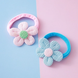 Élastiques à cheveux mignons avec fleurs en velours côtelé rose et bleu pour enfant