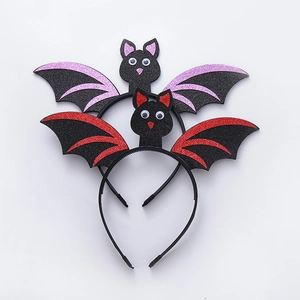 Set of 2 Halloween bat headbands with glitter wings in red and purple for party decor