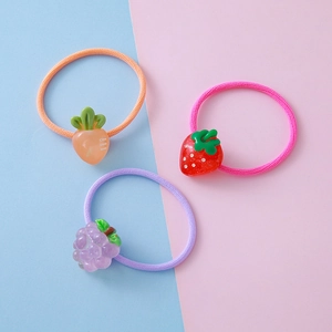 Cartoon fruit resin hair ties set with strawberry and grape for girls hair styling