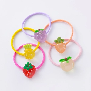 5-piece set of cute resin fruit hair ties with grape and strawberry charms for girls