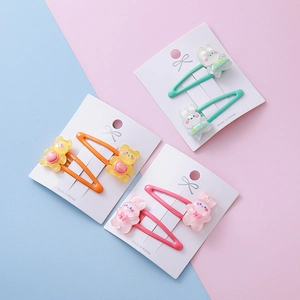 Cute resin cartoon bear and rabbit hair clips set for kids on colorful display cards