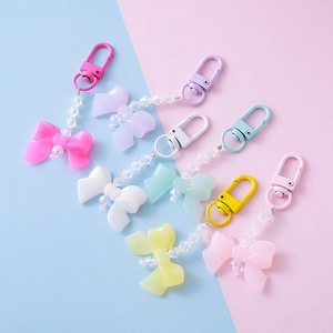Candy Color Acrylic Bowknot Beaded Keychain Cute Resin Bag Charm For Women Girls Handmade Fashion Jewelry Ornament