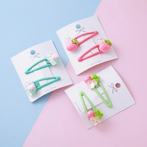 Cute strawberry rabbit hair clips set in pink and mint colors for girls and children