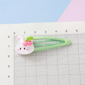 Cute green strawberry bunny hair clip for girls with 5.5cm measurement scale view