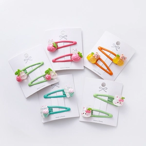 Colorful kids hair clips set with 3D resin strawberry, bear, and bunny shapes