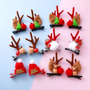 Pinzas para el Cabello de Astas de Reno de Navidad para Niños Mini Horquillas de Gorro de Navidad con Cascabeles Pompones Fiesta