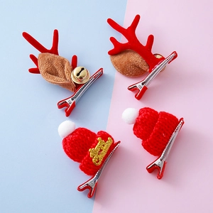 Set de pinzas para el cabello de cuernos de reno y mini gorros de navidad de punto para niñas