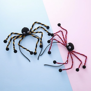Halloween spider headbands with glitter legs and plush pom-poms for party costume