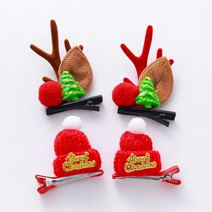 Set de pinzas para el pelo de asta de reno y gorro de punto de Navidad infantil