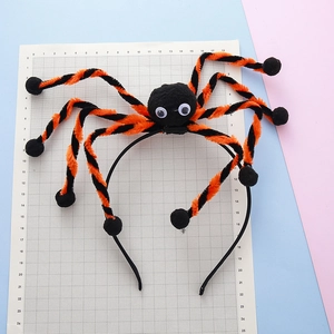 Halloween headband featuring a fuzzy black and orange plush spider with adjustable legs