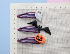 Lot de trois barrettes Halloween avec fantôme chauve-souris et citrouille sur pinces BB