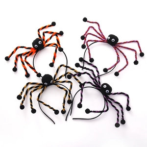 Set of 4 colorful Halloween 3D spider headbands with striped fuzzy legs for party costumes