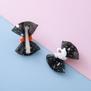 Barrettes à cheveux Halloween avec nœuds en résille à paillettes et fantômes mignons