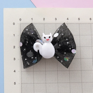 Barrette Halloween pour enfants avec nœud en résille noire, paillettes et chat blanc