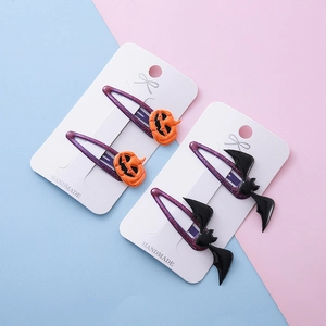 Lot de barrettes d'Halloween avec citrouille et chauve-souris pailletées pour filles