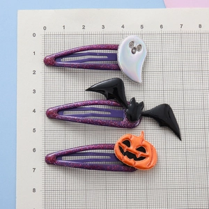 Lot de 3 barrettes d'Halloween avec motifs brillants de chauve-souris et citrouille