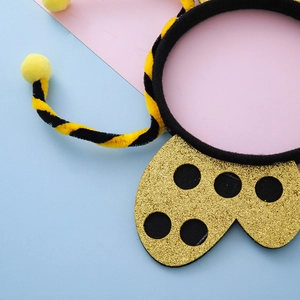 Cerchietto ape con antenne di peluche gialle e dettagli glitterati dorati