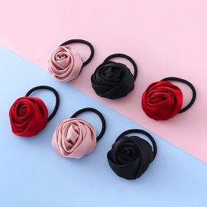 Eleganti Elastici per Capelli a Forma di Rosa in Raso per Bambine Elastici per Capelli Floreali Fatti a Mano Accessori