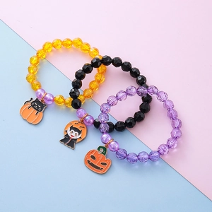 Halloween Cartoon Children Bracelet Pumpkin Cat Ghost Pendant Handmade Beaded Hand Chain For Party Gift Kids Jewelry
