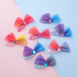 Handmade Mesh Bow Heart BB Clips Sweet Rhinestone Hair Pins Fashion Hair Accessories For Children Girls Daily Party Decoration