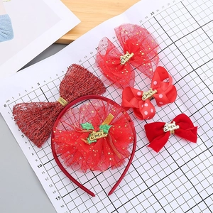Red Christmas headband and hair clips set with Merry Christmas bows for girls