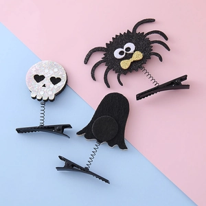 Halloween glitter pumpkin ghost and bat spring hair clips for girls party accessory