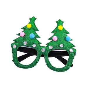 Lunettes de fête sapin de Noël pour enfants avec paillettes vertes et pompons colorés
