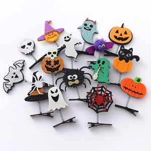 Halloween glitter hair clips set featuring pumpkin ghost and bat shapes on springs