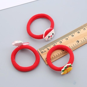 Set de 3 gomas de pelo navideñas rojas con Papá Noel y cascabeles para niñas