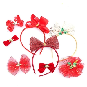 Creative Christmas red bow headband and hair clip set for girls with Merry Christmas lettering