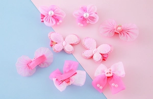 Détails des barrettes en tulle rose pour filles avec fleurs, papillons et perles blanches