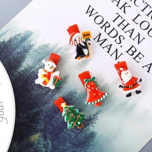 Set de 5 barrettes de Noël avec bonhomme de neige et Père Noël sur pinces rouges