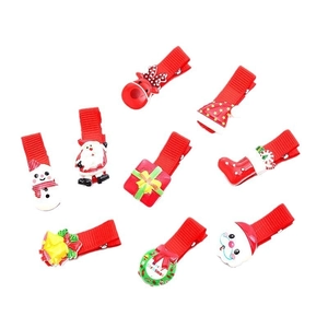 Set de 9 pinzas navideñas para el pelo de niños con Papá Noel, alce y muñeco de nieve