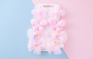 Ensemble détaillé de 8 pinces à cheveux en tulle rose avec fleurs et papillons pour filles