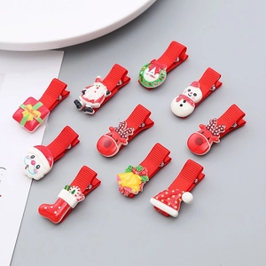 Set de 10 pinzas para el pelo navideñas para niños con Papá Noel, renos y campanas