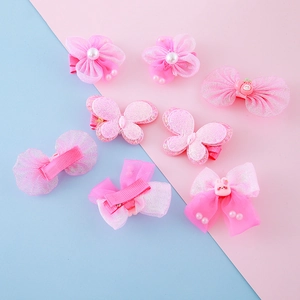 Lot de barrettes à cheveux en tulle rose avec fleurs, papillons et perles pour filles