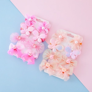 Set de 16 barrettes à cheveux fleurs et papillons pour filles avec nœuds en dentelle