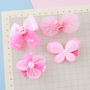 Ensemble de pinces à cheveux roses avec fleurs en gaze et papillons pour filles